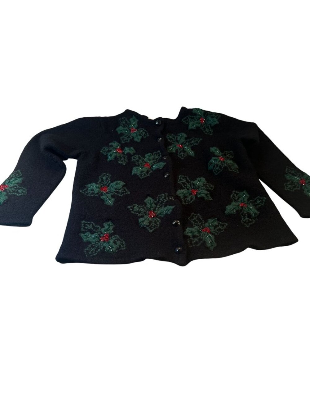 Appleseeds Poinsettia Christmas Cardigan Women Holiday Wool Blend Sweater